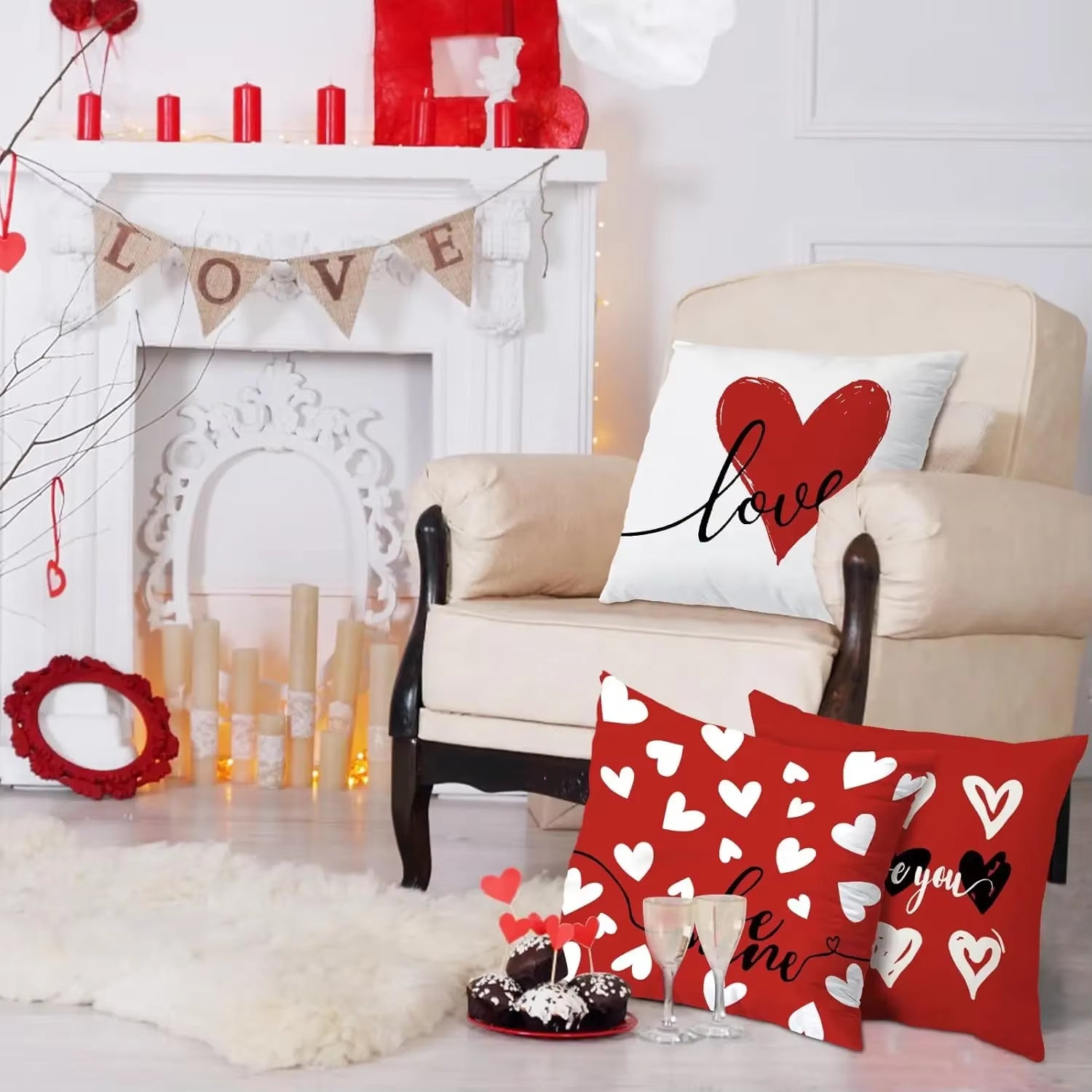 Valentine's Day Decorative Red Love Heart Pillow Covers