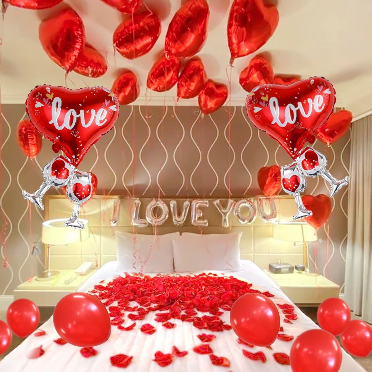 224-Piece I Love You Balloons Set – Heart-Shaped Balloons & Rose Petals 