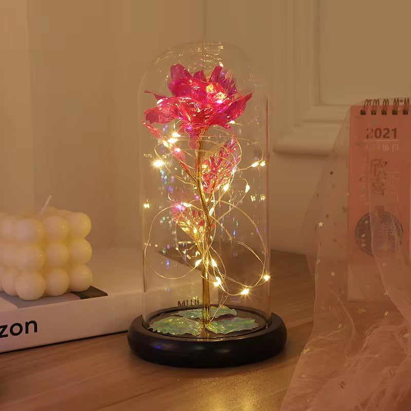 Valentines Day Gift for Girlfriend Eternal Rose LED Light Foil Flower in Acrylic Cover Mothers Day Wedding Favors Gif