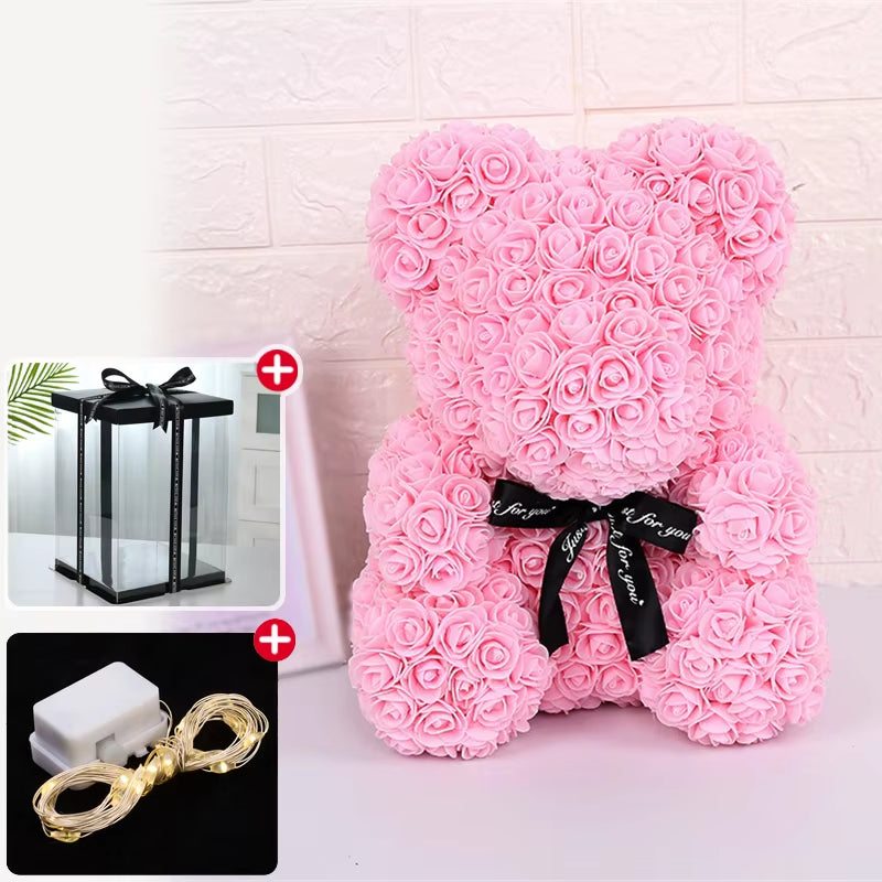 Rose Bear with Box & Lights