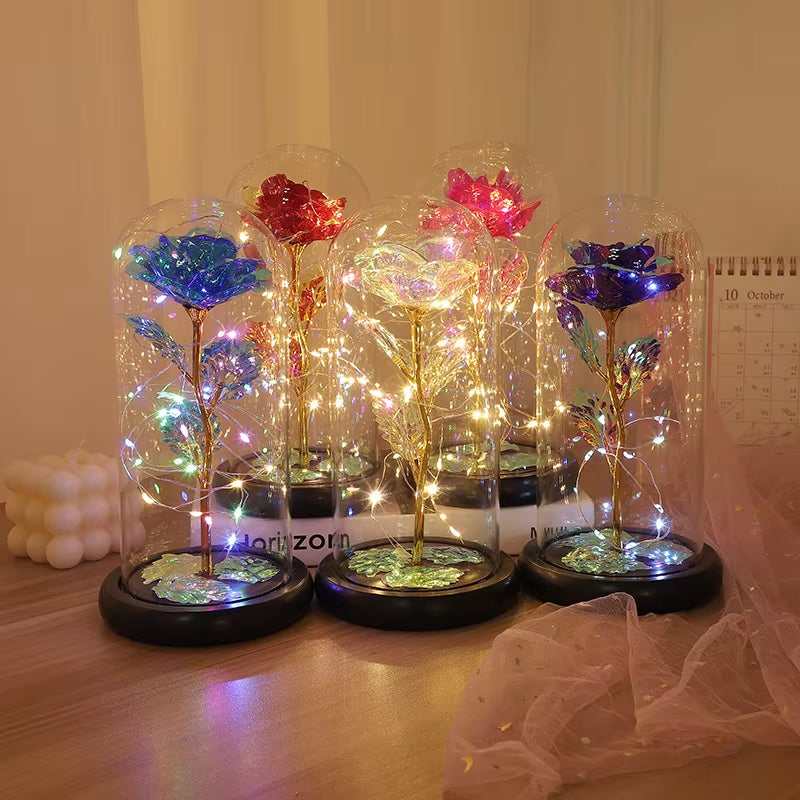 Valentines Day Gift for Girlfriend Eternal Rose LED Light Foil Flower in Acrylic Cover Mothers Day Wedding Favors Gif