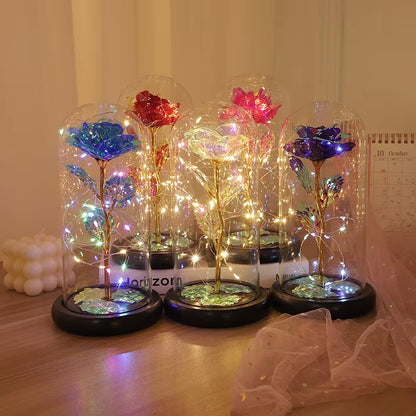 Valentines Day Gift for Girlfriend Eternal Rose LED Light Foil Flower in Acrylic Cover Mothers Day Wedding Favors Gif