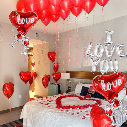 224-Piece I Love You Balloons Set – Heart-Shaped Balloons & Rose Petals 