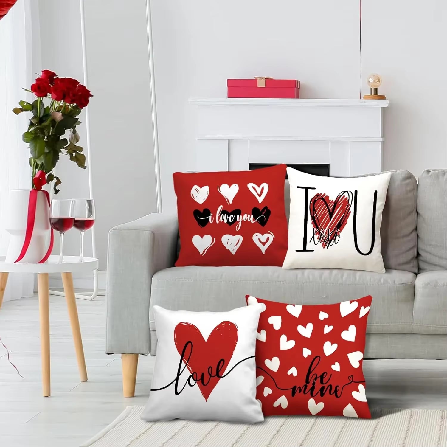 Valentine's Day Decorative Red Love Heart Pillow Covers