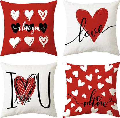 Valentine's Day Decorative Red Love Heart Pillow Covers