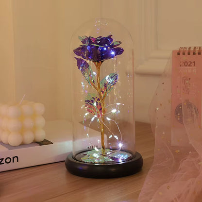 Valentines Day Gift for Girlfriend Eternal Rose LED Light Foil Flower in Acrylic Cover Mothers Day Wedding Favors Gif